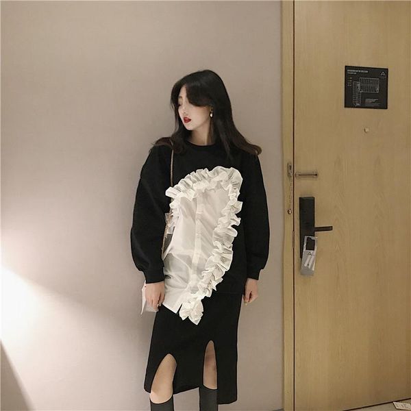 autumn and winter design sense retro stitching long-sleeved black women's loose blouses & shirts, White
autumn and winter design sense retro stitching long-sleeved black women's loose blouses & shirts, White