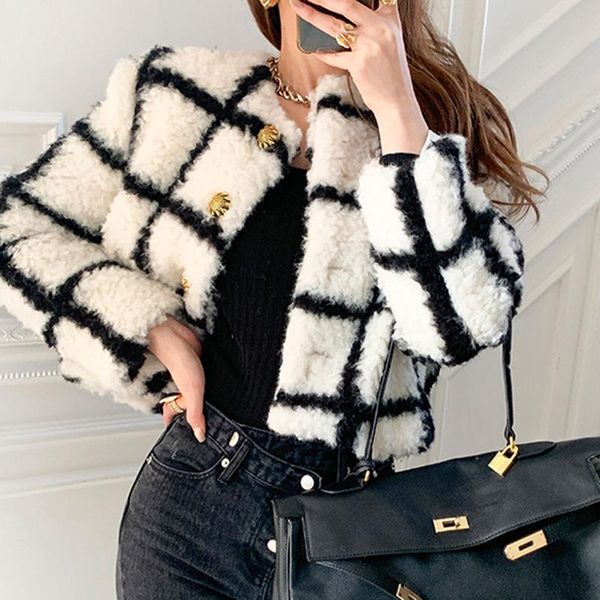 korea chic coat autumn and spring contrast plaid single-breasted long-sleeved imitation lamb hair warm short women women's wool & blend, Black
korea chic coat autumn and spring contrast plaid single-breasted long-sleeved imitation lamb hair warm short women women's wool & blend, Black