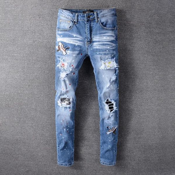 fashion streetwear men jeans light blue paint printed designer jeans men pencil pants slim fit hip hop elastic trousers
fashion streetwear men jeans light blue paint printed designer jeans men pencil pants slim fit hip hop elastic trousers