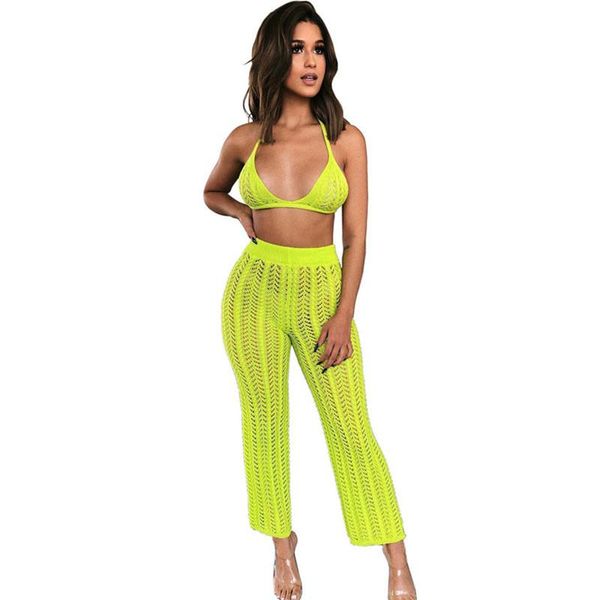 yellow knitted crochet two piece outfits women hollow out halter crop and wide leg pants holiday beach wear club 2 set women's, White
yellow knitted crochet two piece outfits women hollow out halter crop and wide leg pants holiday beach wear club 2 set women's, White