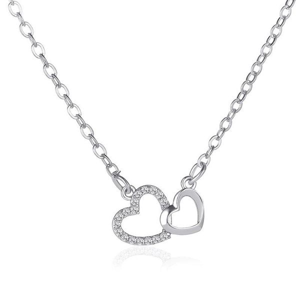 simple hollow out big small heart-shaped necklace charming crystal zircon pendant gold clavicle chain romantic women's jewelry necklace, Silver
simple hollow out big small heart-shaped necklace charming crystal zircon pendant gold clavicle chain romantic women's jewelry necklace, Silver