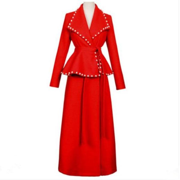 women's wool & blends arrival winter fashion pearl beading red woolen coat women slim high waist x-long overcoat, Black
women's wool & blends arrival winter fashion pearl beading red woolen coat women slim high waist x-long overcoat, Black