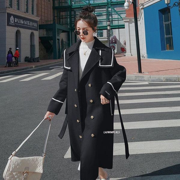 women's wool & blends woolen coat 2021 winter fashion long black korean loose double-breasted thickened below the knee splicing jacket
women's wool & blends woolen coat 2021 winter fashion long black korean loose double-breasted thickened below the knee splicing jacket