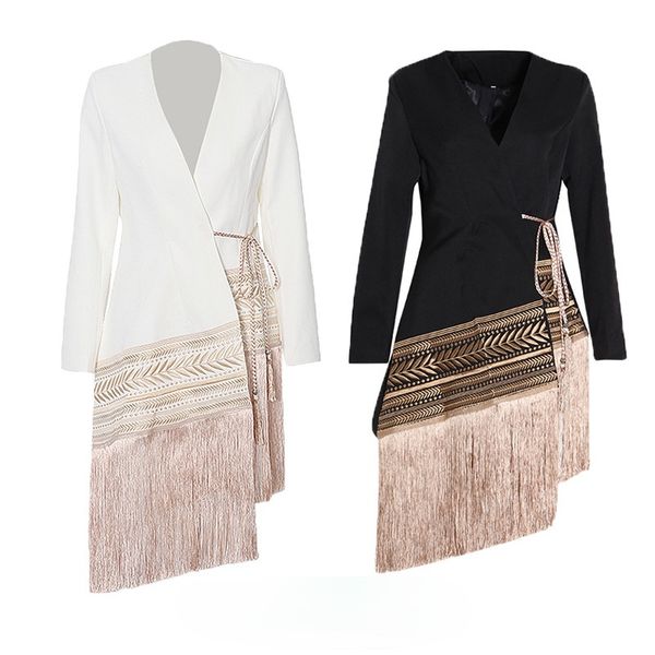 spring chic embroidery tassel bandage blazers fashion irregular design jacket women temperament office lady woman 210525, White;black
spring chic embroidery tassel bandage blazers fashion irregular design jacket women temperament office lady woman 210525, White;black
