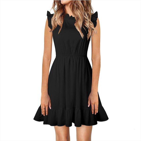 ruffles summer solid color womens dress high collar plus size robe sleeveless women, Black;gray
ruffles summer solid color womens dress high collar plus size robe sleeveless women, Black;gray