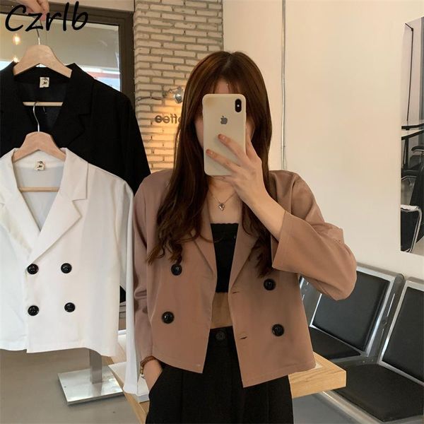 women's suits & blazers women temperament design long sleeve classy double breasted all-match office lady notched loose cropped female, White;black
women's suits & blazers women temperament design long sleeve classy double breasted all-match office lady notched loose cropped female, White;black