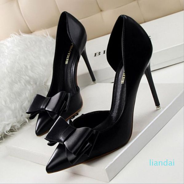 fashion show sweet bow high heels stiletto high heel shallow mouth pointed side hollow shoes women, Black
fashion show sweet bow high heels stiletto high heel shallow mouth pointed side hollow shoes women, Black
