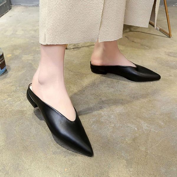 women slippers summer pointed toe leather low heels solid mules shoes flip flops comfortable sandals zapatos de mujer, Black
women slippers summer pointed toe leather low heels solid mules shoes flip flops comfortable sandals zapatos de mujer, Black