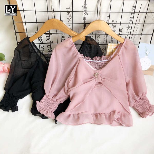 ly varey lin summer women casual solid color pink puff sleeve chiffon shirts female sweet v-neck slim bow short 210526, White
ly varey lin summer women casual solid color pink puff sleeve chiffon shirts female sweet v-neck slim bow short 210526, White