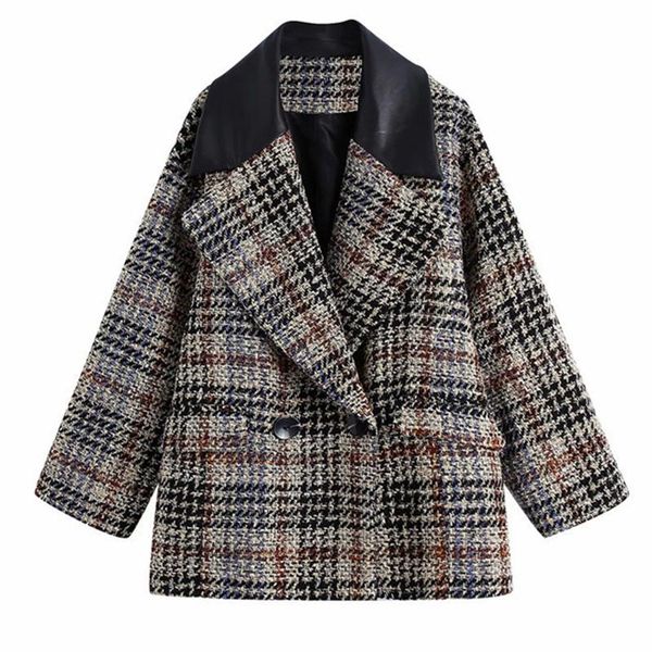 saimishi winter trend is a retro patchwork of loose double-breasted leather plaid stylish all purpose blazer urban outfits women's suit, White;black
saimishi winter trend is a retro patchwork of loose double-breasted leather plaid stylish all purpose blazer urban outfits women's suit, White;black