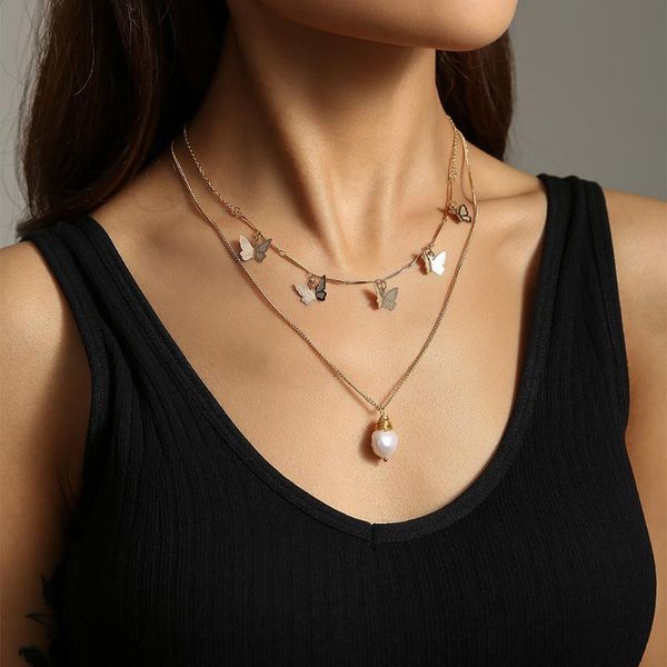 ins fashion natural fresh water pearl necklace feminine clavicle chain european and american personality gold butterfly chains, Silver
ins fashion natural fresh water pearl necklace feminine clavicle chain european and american personality gold butterfly chains, Silver