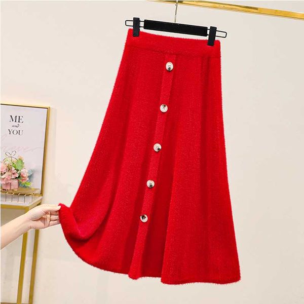 skirts thick red black solid color long female plus large size korean style oversized vintage high-waisted women's clothes d0623 
skirts thick red black solid color long female plus large size korean style oversized vintage high-waisted women's clothes d0623