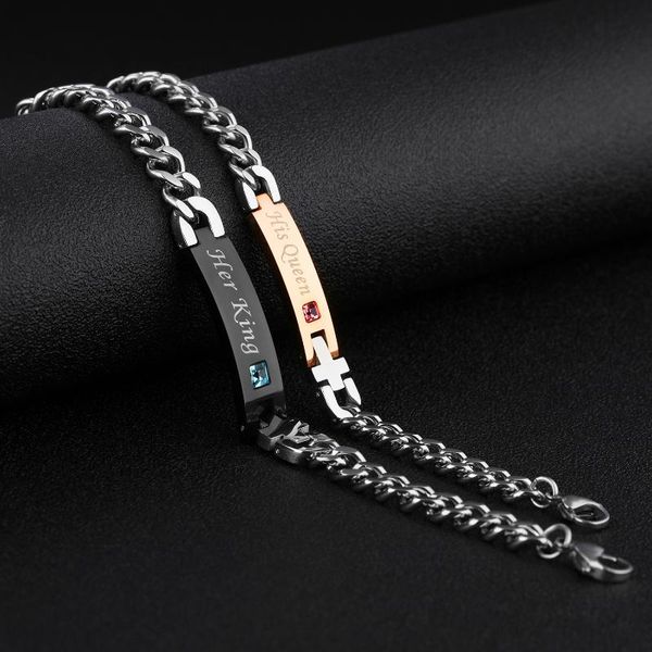 king queen titanium steel chain crystal adjustable women's man couple stainless steel bracelet bracelets jewelry d0002, Black
king queen titanium steel chain crystal adjustable women's man couple stainless steel bracelet bracelets jewelry d0002, Black