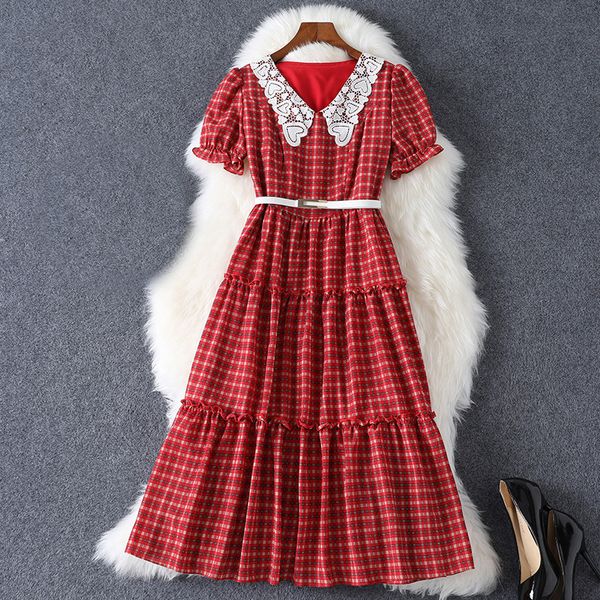 2021 summer short sleeve hearts peter pan neck red plaid chiffon panelled belted mid-calf dress elegant casual dresses 21q088b193, Black;gray
2021 summer short sleeve hearts peter pan neck red plaid chiffon panelled belted mid-calf dress elegant casual dresses 21q088b193, Black;gray