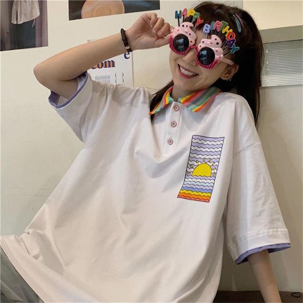 women's polos harajuku summer oversized shirt rainbow loose hip hop punk student trendy clothes for women, White
women's polos harajuku summer oversized shirt rainbow loose hip hop punk student trendy clothes for women, White
