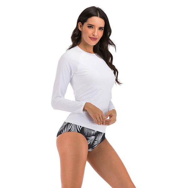 women's swimwear long sleeve swim shirt rash guard tankinis set high waist bathing swimsuit, White;black
women's swimwear long sleeve swim shirt rash guard tankinis set high waist bathing swimsuit, White;black