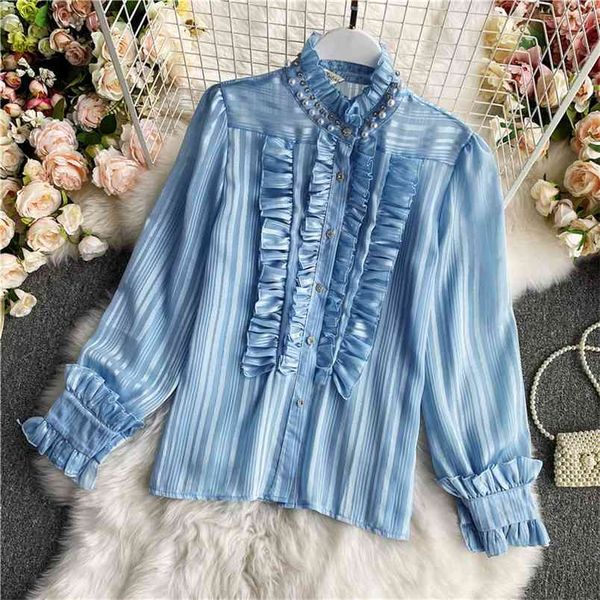 spring autumn blouse stand collar long-sleeved puff sleeve ruffled court style shirt fashion commuter women uk215 210506, White
spring autumn blouse stand collar long-sleeved puff sleeve ruffled court style shirt fashion commuter women uk215 210506, White