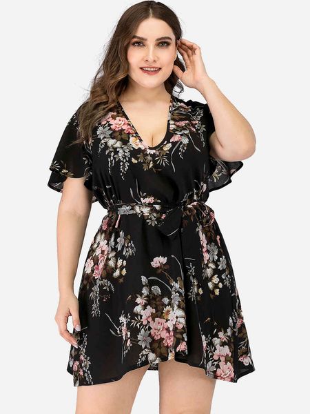 women's plus size hy86225# large floral chiffon v-ne short sleeve waist wear
women's plus size hy86225# large floral chiffon v-ne short sleeve waist wear