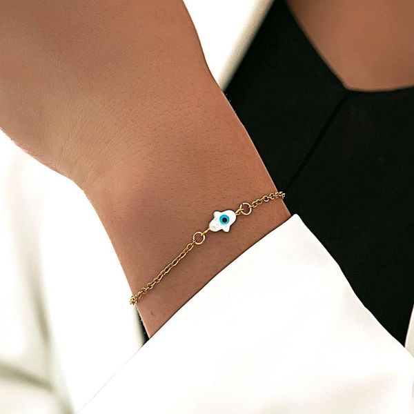 charm bracelets 2021 classic blue eye bracelet women gold color simple hand shape link chain for jewelry gift, Golden;silver
charm bracelets 2021 classic blue eye bracelet women gold color simple hand shape link chain for jewelry gift, Golden;silver