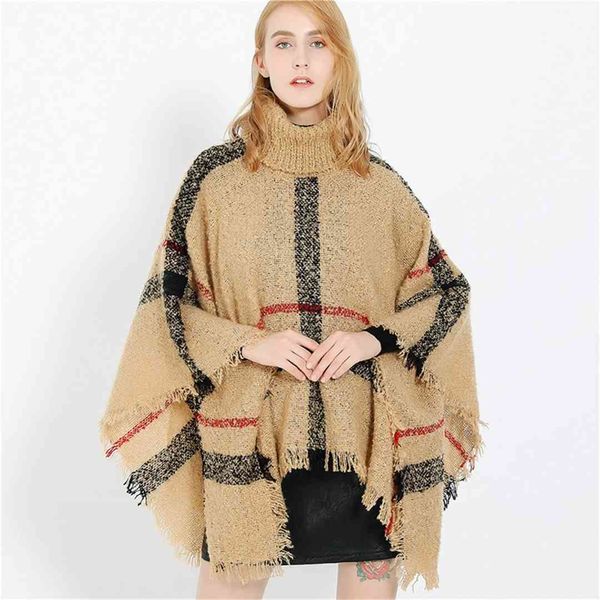 women plaid cloak autumn winter shawl high collar sweater scarf batwing tassels poncho for girl knitted cape outwear ljja2978, Black
women plaid cloak autumn winter shawl high collar sweater scarf batwing tassels poncho for girl knitted cape outwear ljja2978, Black