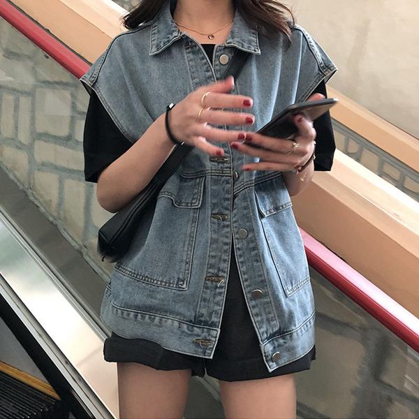 women's loose fashion denim coats of jeans female sleeveless waistcoat spring jackets 2021 and autumn vest vests, Black;white
women's loose fashion denim coats of jeans female sleeveless waistcoat spring jackets 2021 and autumn vest vests, Black;white