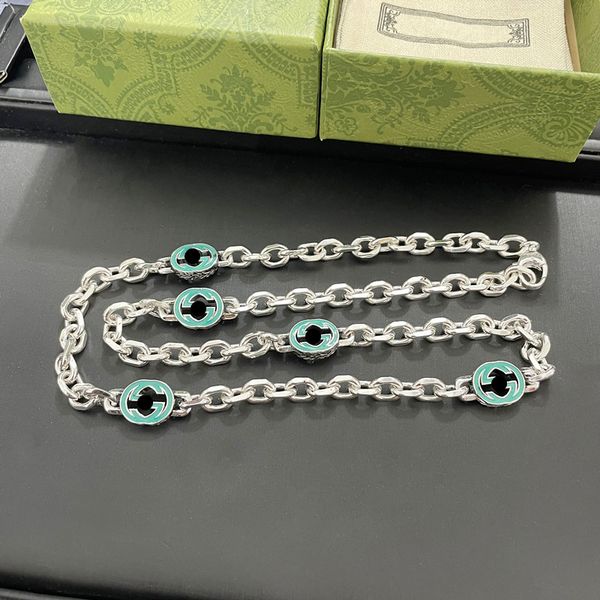 designer jewelry double green enamel necklace used interlocking thick 5g couple clavicle sweater chain, Silver
designer jewelry double green enamel necklace used interlocking thick 5g couple clavicle sweater chain, Silver
