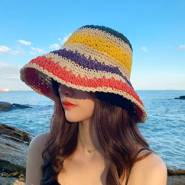 wide brim hats summer women's bucket hat straw made rainbow crochet foldable bob parent-child panama children female beach sun visor ca, Blue;gray
wide brim hats summer women's bucket hat straw made rainbow crochet foldable bob parent-child panama children female beach sun visor ca, Blue;gray