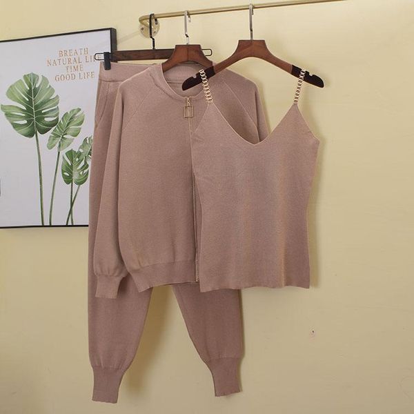 women's two piece pants 2021 autumn and winter knitted vest zipper cardigan 3-piece sportswear elegant solid color suit, White
women's two piece pants 2021 autumn and winter knitted vest zipper cardigan 3-piece sportswear elegant solid color suit, White