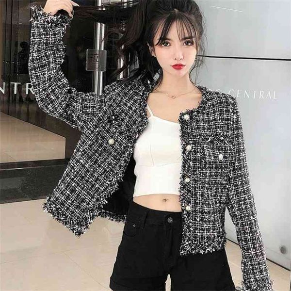 autumn women tweed jacket small fragrance korean short elegant patchwork female 210519, Black;brown
autumn women tweed jacket small fragrance korean short elegant patchwork female 210519, Black;brown