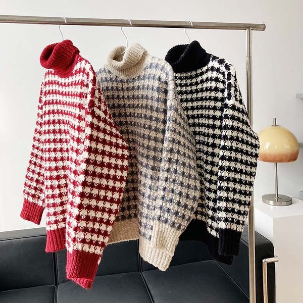 mooirue winter casual women plaid high neck sweater spring korean style lazy design thickened jumper z1gm, White;black
mooirue winter casual women plaid high neck sweater spring korean style lazy design thickened jumper z1gm, White;black