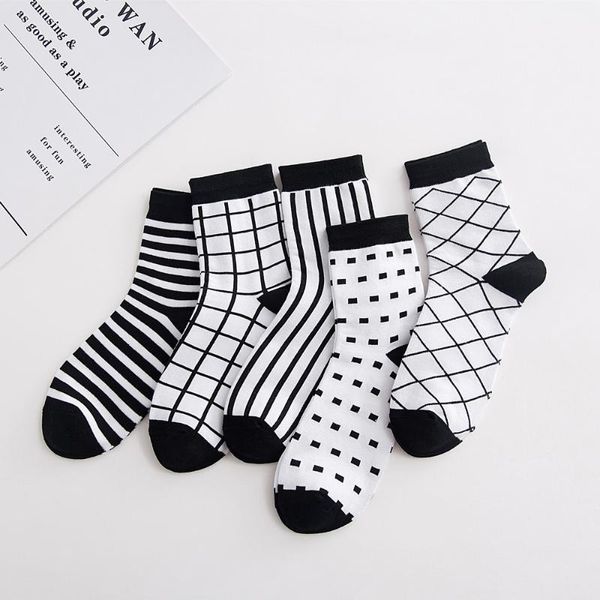 

men's socks 10/50 pair men black white cotton checkered crew breathable casual wholesale harajuku fashion