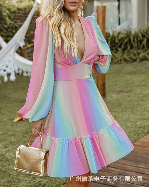 casual dresses high-quality autumn women's waist dress, beach style, pink color lantern sleeves, deep v dress, Black;gray
casual dresses high-quality autumn women's waist dress, beach style, pink color lantern sleeves, deep v dress, Black;gray
