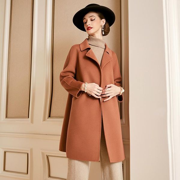 women's wool & blends shzq 2021 autumn and winter double-sided orange cashmere coat medium long korean loose tweed, Black 
women's wool & blends shzq 2021 autumn and winter double-sided orange cashmere coat medium long korean loose tweed, Black