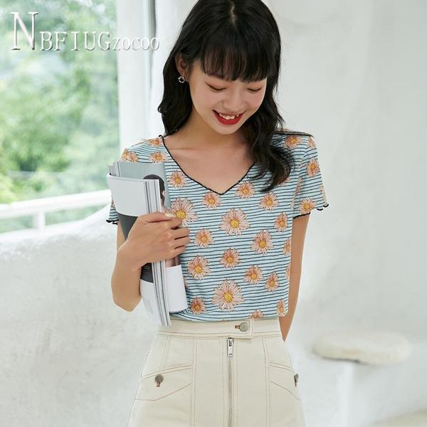 women's t-shirt flower printed women t shirt stripe short sleeve v neck female tee shirts, White
women's t-shirt flower printed women t shirt stripe short sleeve v neck female tee shirts, White