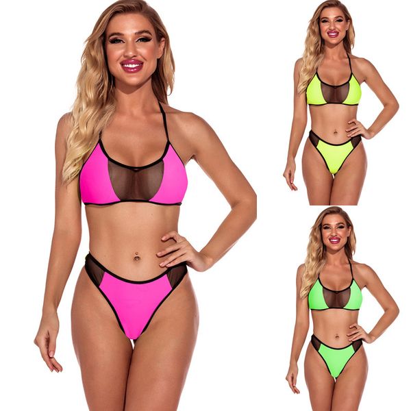 swimwear 2021 women's split bikini solid triangle mesh stitching swimsuit, White;black
swimwear 2021 women's split bikini solid triangle mesh stitching swimsuit, White;black