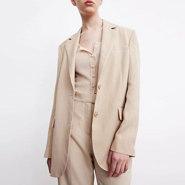 za women blazer jacket solid single breasted coat notched vintage long sleeve pockets female outerwear ol chic 210422, White;black
za women blazer jacket solid single breasted coat notched vintage long sleeve pockets female outerwear ol chic 210422, White;black