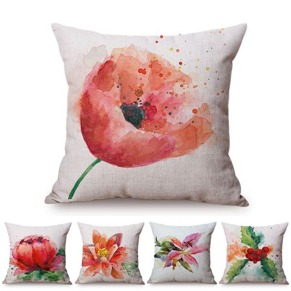 cushion/decorative pillow watercolor red flower splatter art decorative sofa throw case violet green leaves yellow petal cotton linen cushio 
cushion/decorative pillow watercolor red flower splatter art decorative sofa throw case violet green leaves yellow petal cotton linen cushio