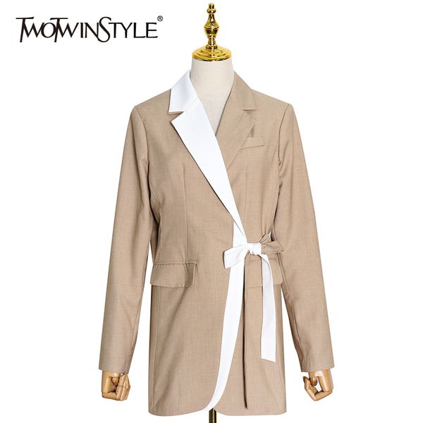 twotwinstyle lace up hit color blazer for women notched long sleeve casual korean coat female fashion clothing fall 210517, White;black
twotwinstyle lace up hit color blazer for women notched long sleeve casual korean coat female fashion clothing fall 210517, White;black