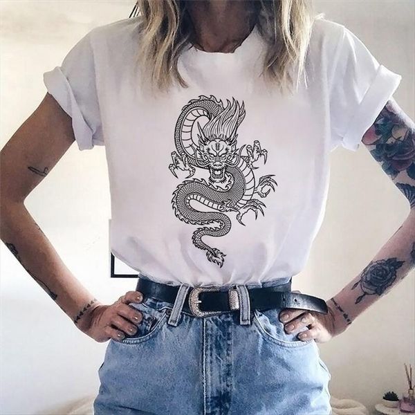 summer harajuku vintage chinese womens dragon print casual tee, White 
summer harajuku vintage chinese womens dragon print casual tee, White