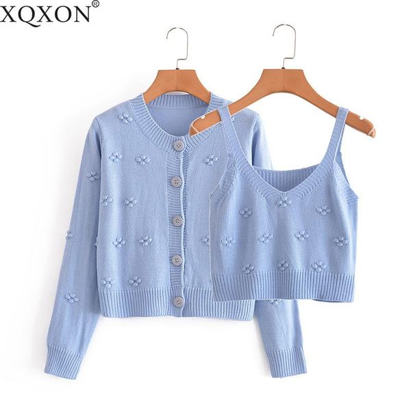 women's knits & tees 2021 blue crop sweater temperament jacquard knitted small vest + flower cardigan two-piece set outerwear, White
women's knits & tees 2021 blue crop sweater temperament jacquard knitted small vest + flower cardigan two-piece set outerwear, White