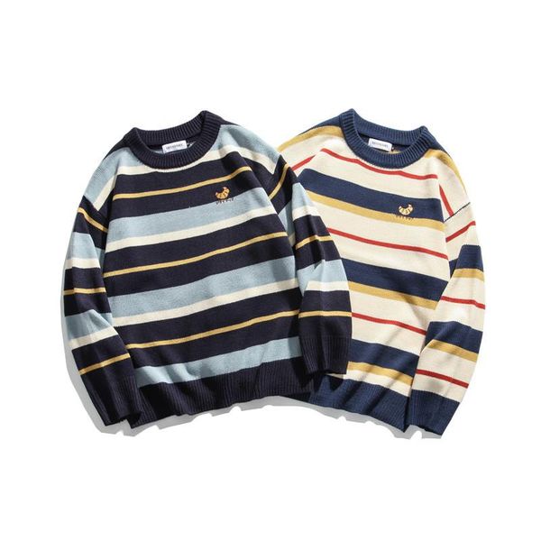 women's sweaters 2021 hong kong style literary stripe loose couple sweater for men and women frayed, White;black
women's sweaters 2021 hong kong style literary stripe loose couple sweater for men and women frayed, White;black