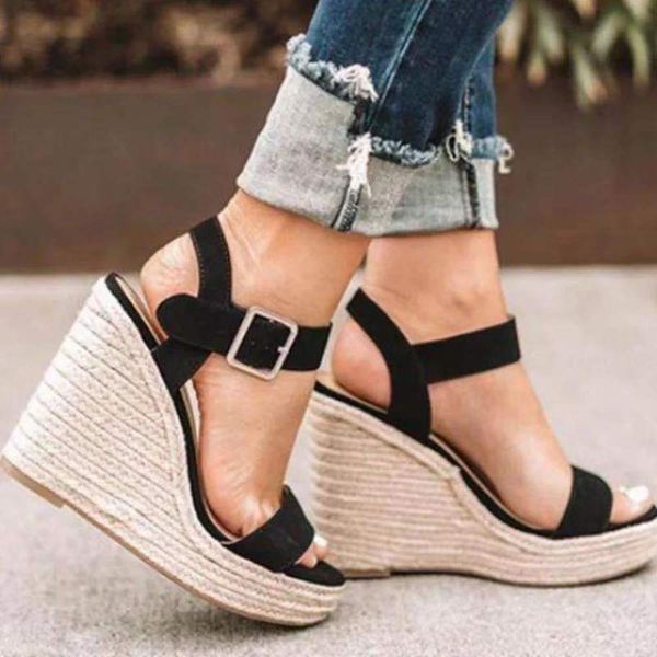 summer sandals women's large slope heel buckle hairtail mouth open toe high sho size 43, Black
summer sandals women's large slope heel buckle hairtail mouth open toe high sho size 43, Black