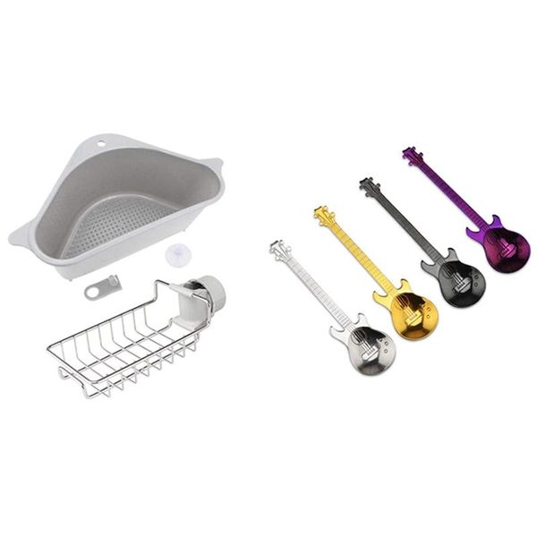 4x guitar shaped stainless steel coffee spoon & 1set sink strainers basket and metal kitchen sponge holder set storage organization
4x guitar shaped stainless steel coffee spoon & 1set sink strainers basket and metal kitchen sponge holder set storage organization