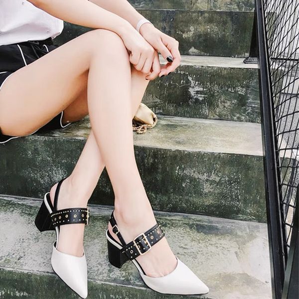 small c family women's sho thick heels sandals with one-line buckle back hollow willow nail baotou high heels pointed shallow mouth mid, Black
small c family women's sho thick heels sandals with one-line buckle back hollow willow nail baotou high heels pointed shallow mouth mid, Black