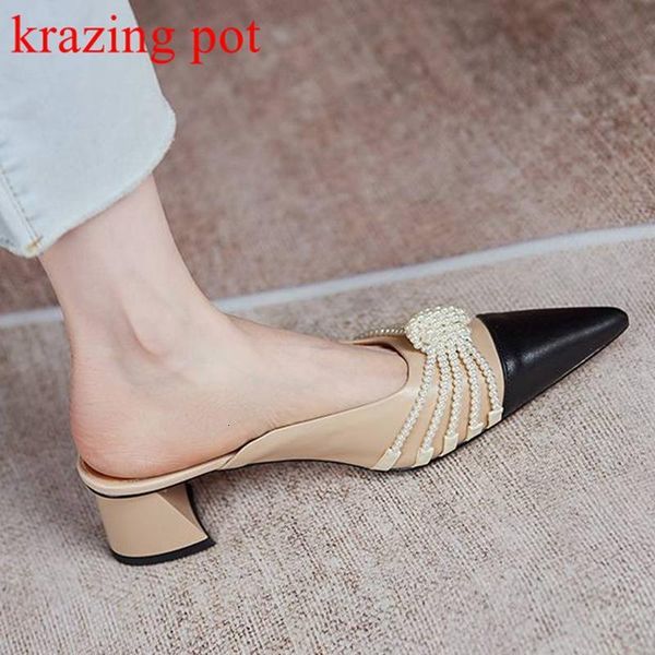 sandals krazing pot mules cow leather med heels mixed color beading european designer slip on summer pearl-studded women sandals l18 t432, Black
sandals krazing pot mules cow leather med heels mixed color beading european designer slip on summer pearl-studded women sandals l18 t432, Black