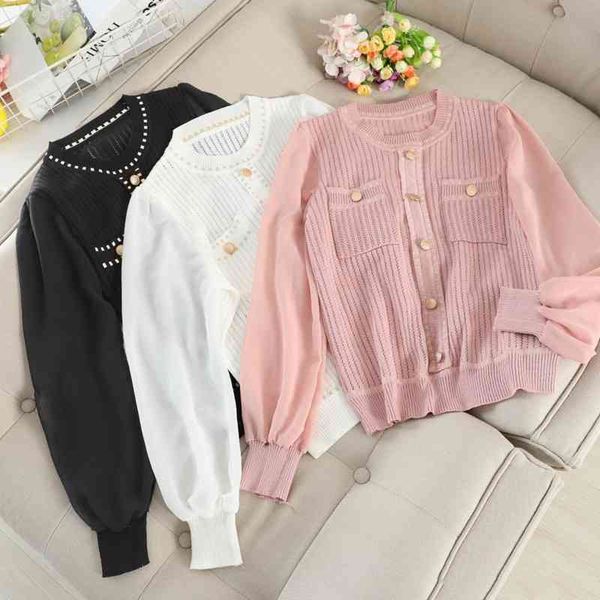 temperament hollow knitted pullover women's chiffon sleeve stitching lantern gold button decothin sweater tees 210525, White
temperament hollow knitted pullover women's chiffon sleeve stitching lantern gold button decothin sweater tees 210525, White