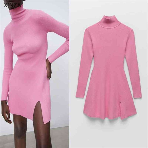 spring pink knit za women dresses elegant turtleneck long sleeve mini woman fashion front slit vintage sweater, Black;gray
spring pink knit za women dresses elegant turtleneck long sleeve mini woman fashion front slit vintage sweater, Black;gray
