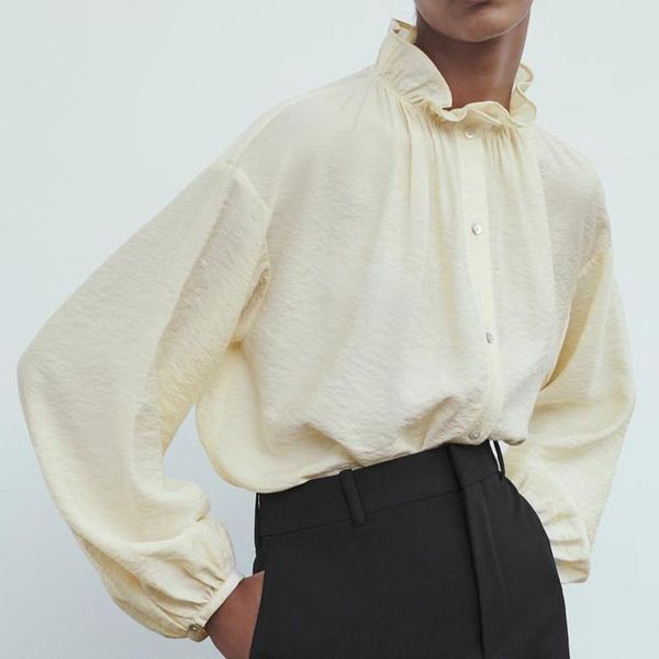 women's blouses & shirts agong casual loose stand collar women fashion solid elegant lantern long sleeve female ladies gu, White
women's blouses & shirts agong casual loose stand collar women fashion solid elegant lantern long sleeve female ladies gu, White