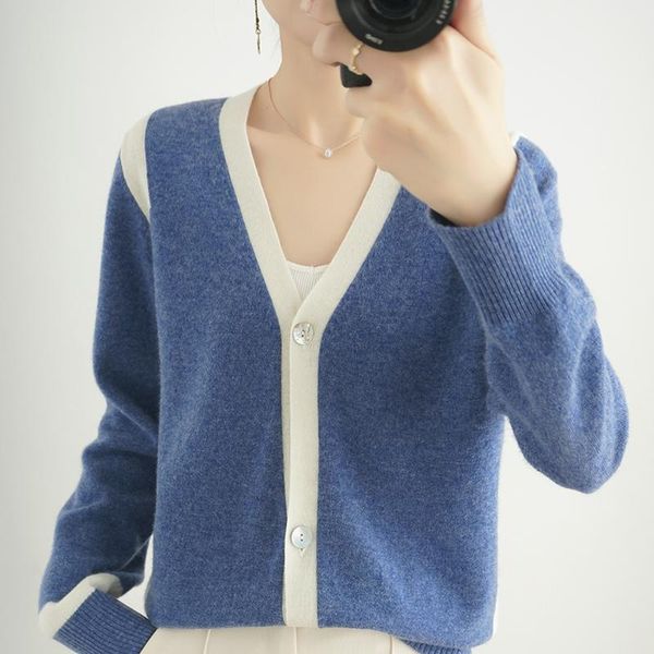 women's knits & tees spring and autumn style 100% pure wool cashmere sweater woman v-neck stitching cardigan loose large size, White
women's knits & tees spring and autumn style 100% pure wool cashmere sweater woman v-neck stitching cardigan loose large size, White