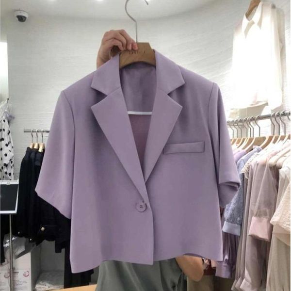 women's suits & blazers summer simple short sleeve crop blazer women korean fashion solid femme jacket 2021 chic all match, White;black
women's suits & blazers summer simple short sleeve crop blazer women korean fashion solid femme jacket 2021 chic all match, White;black